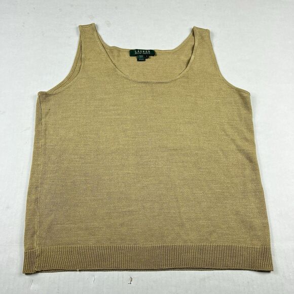 Lauren Ralph Lauren Womens Silk Sweater Tank Gold Knit Sleeveless Knit Top Large - Picture 1 of 9
